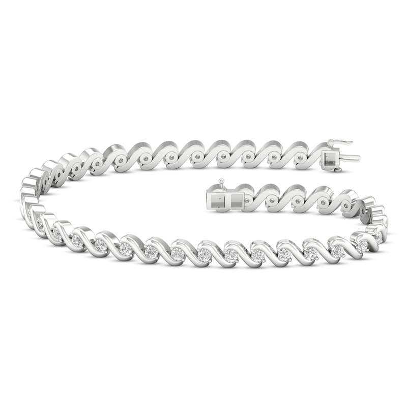 Main Image 1 of Lab-Created Diamond Tennis Bracelet 2 ct tw Round 14K White Gold