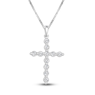 Diamond Cross Pendant Necklace 1/10 ct tw Round Sterling Silver