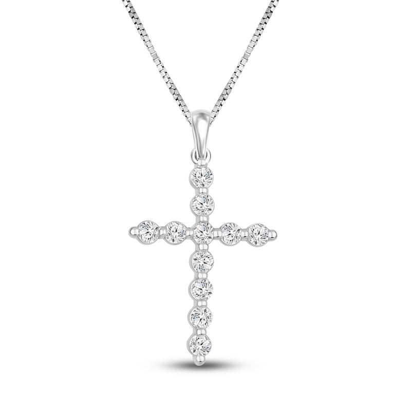 Main Image 1 of Diamond Cross Necklace 1/2 ct tw Round 14K White Gold