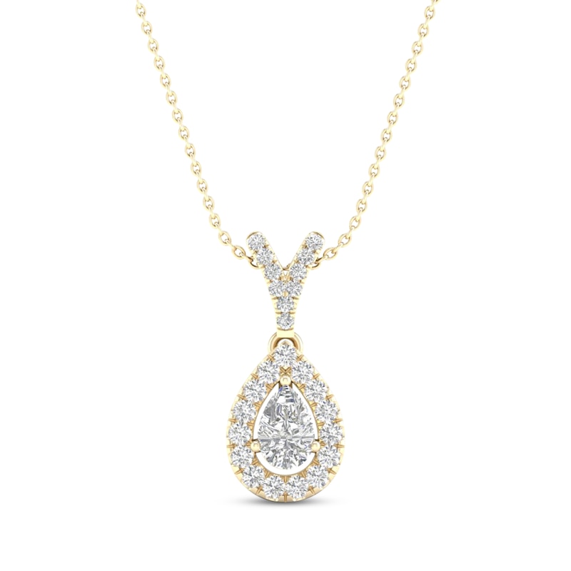 Main Image 1 of Diamond Necklace 1/4 ct tw Pear-shaped/Round 10K Yellow Gold