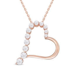 Diamond Heart Pendant Necklace 1/2 ct tw Round 10K Rose Gold 18&quot;