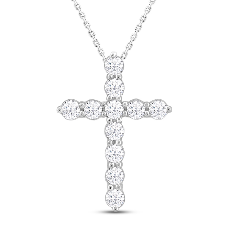 Diamond Cross Pendant Necklace 1 ct tw Round 14K White Gold