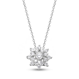 Diamond Cluster Necklace 3/8 ct tw Round 14K White Gold 18&quot;