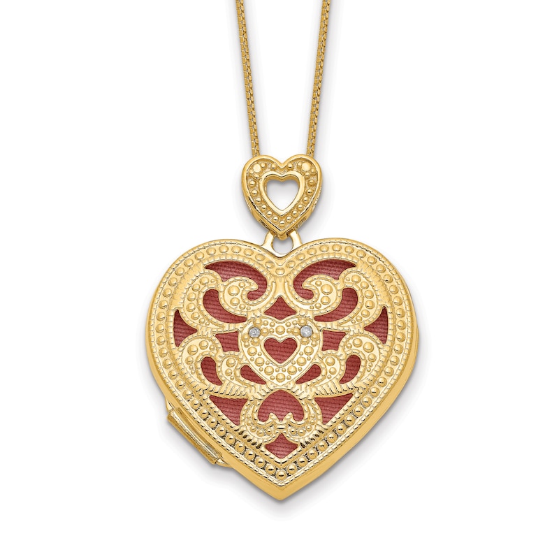 Main Image 1 of Heart Locket Necklace Diamond Accents 14K Yellow Gold 18&quot;