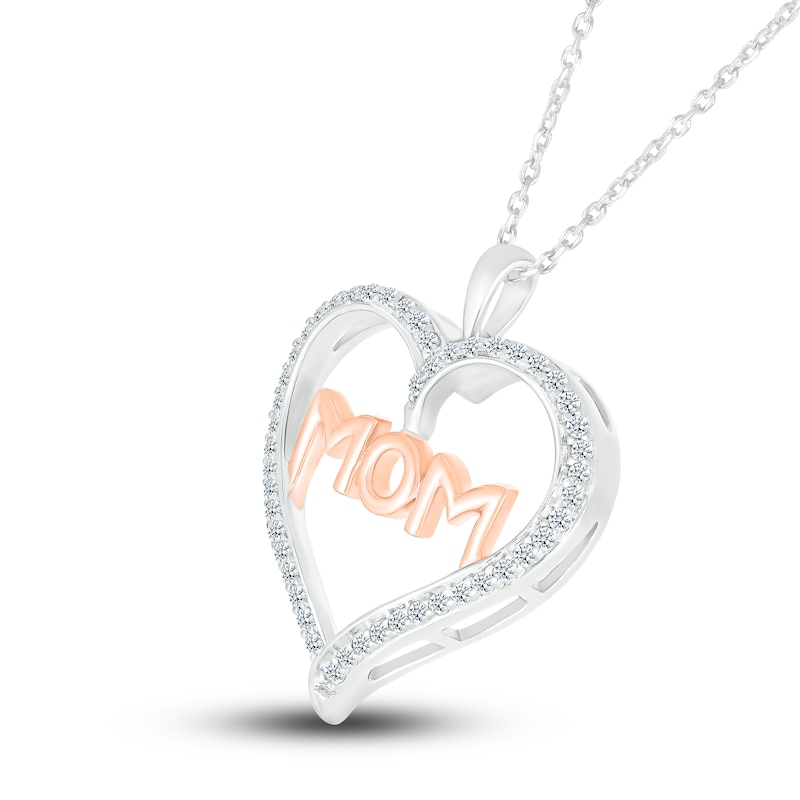 Diamond "MOM" Heart Pendant Necklace 1/4 ct tw Round Sterling Silver/10K Rose Gold 18"