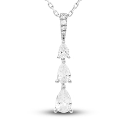 Diamond 3-Stone Pendant Necklace 1/2 ct tw Pear/Round 10K White Gold