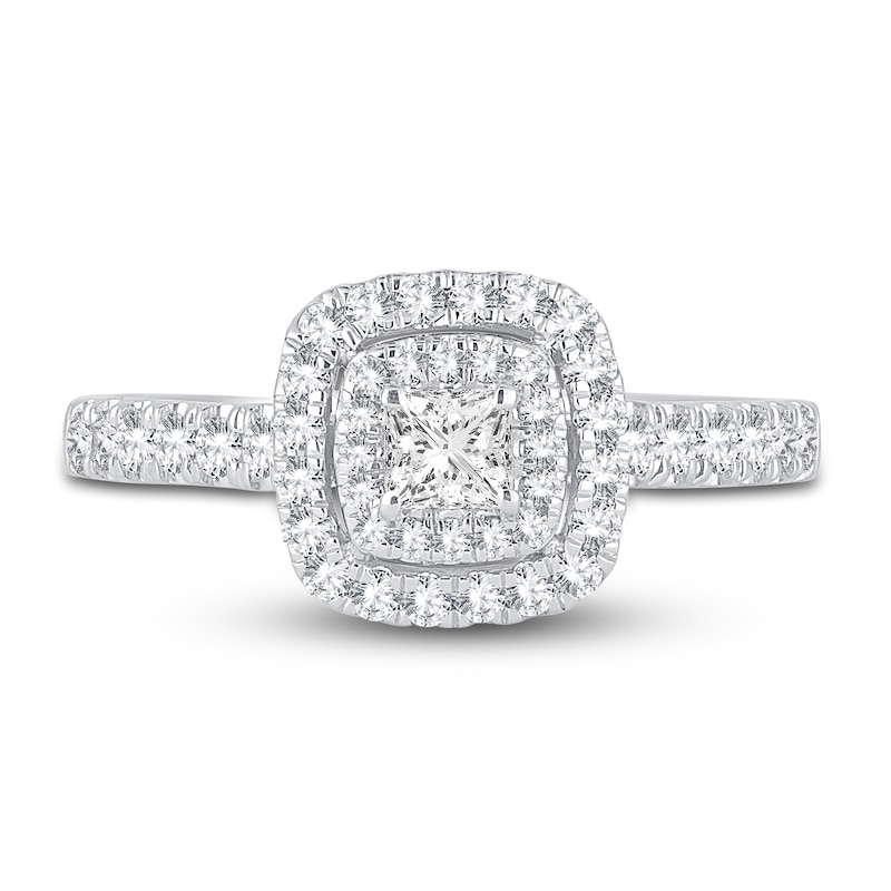 Main Image 3 of Diamond Double Halo Engagement Ring 3/4 ct tw Princess/Round 14K White Gold