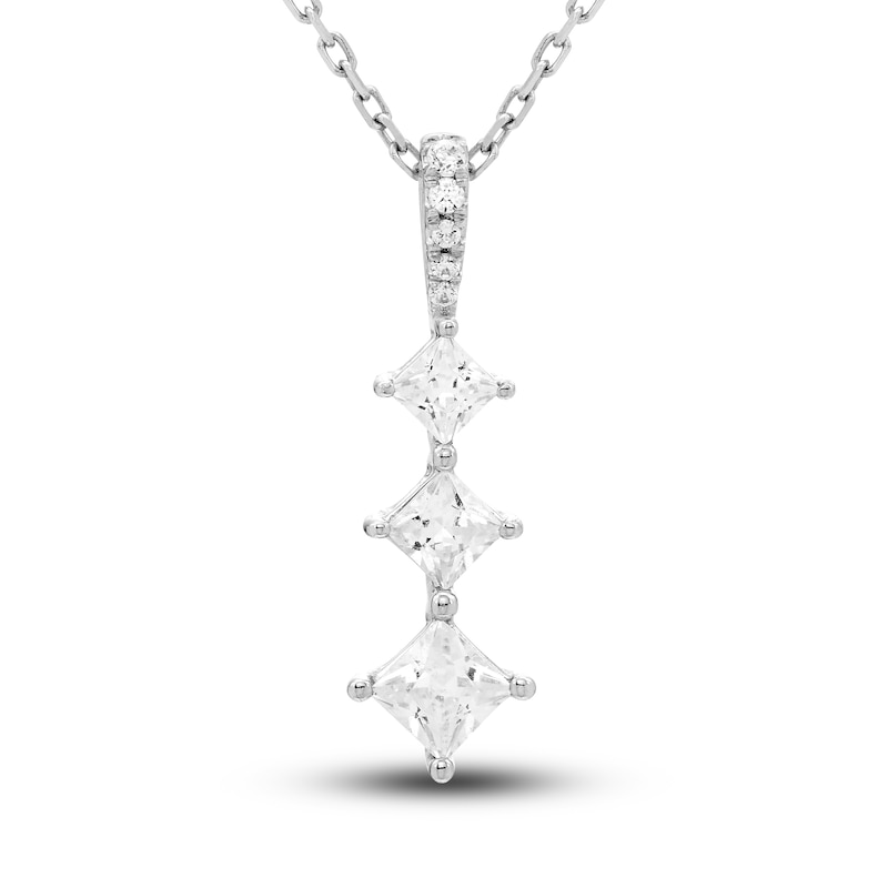 Diamond 3-Stone Pendant Necklace 1/2 ct tw Princess/Round 10K White ...