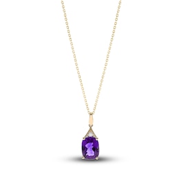 Natural Amethyst Necklace Diamond Accents 10K Yellow Gold