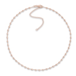 Diamond-Cut Solid Bead Chain Choker Necklace 14K Rose Gold 13&quot; Adj.