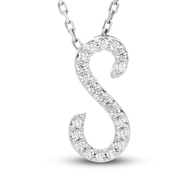 Diamond Letter S Pendant Necklace 1/10 ct tw Round 10K White Gold