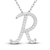 Thumbnail Image 0 of Diamond Letter R Pendant Necklace 1/10 ct tw Round 10K White Gold