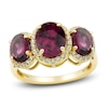 Thumbnail Image 1 of Natural Rhodolite Garnet Three-Stone Ring 1/4 ct tw Round 10K Yellow Gold