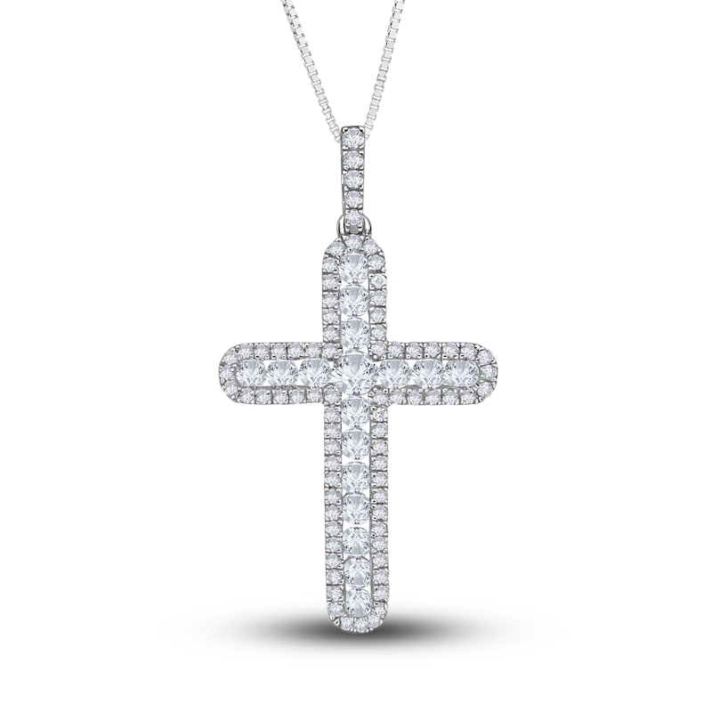 Main Image 1 of Diamond Cross Pendant Necklace 3/4 ct tw Round 14K White Gold 18&quot;