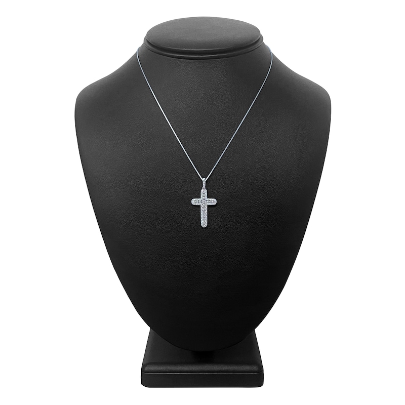 Main Image 4 of Diamond Cross Pendant Necklace 3/4 ct tw Round 14K White Gold 18&quot;