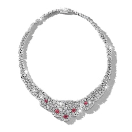 Jared Atelier Natural Ruby Necklace 54-3/8 ct tw Diamonds 14K White Gold 17&quot;