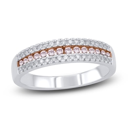 Pink & White Diamond Anniversary Band 1/3 ct tw Round 14K Two-Tone Gold