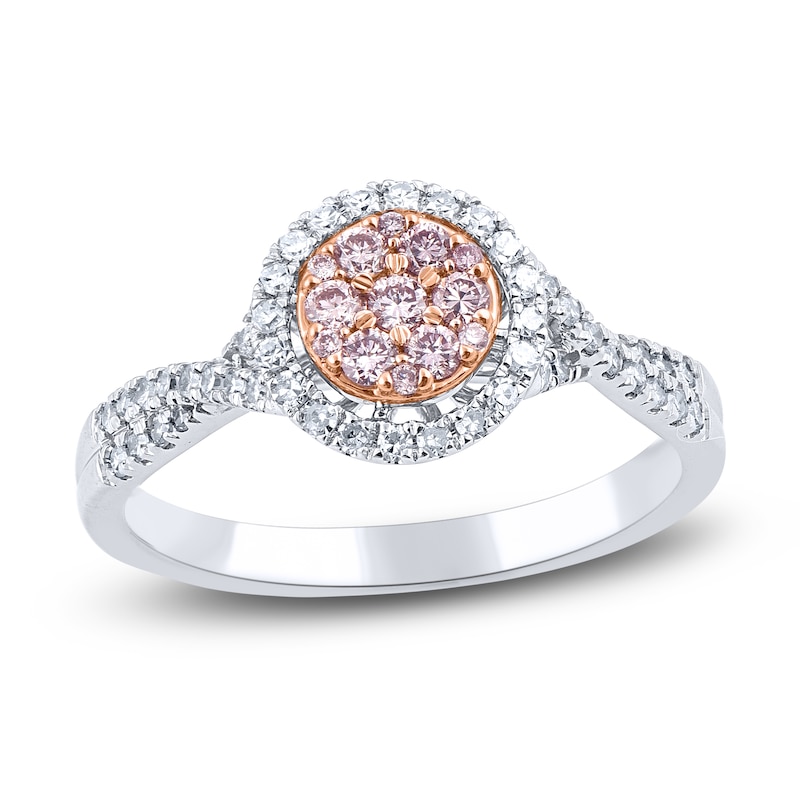 Two-Tone White and Rose Gold Diamond Halo Engagement Ring