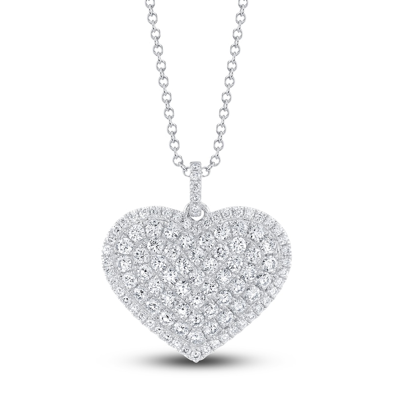Shy Creation Diamond Heart Pendant Necklace 2-5/8 ct tw Round 14K White Gold 18" SC55023659