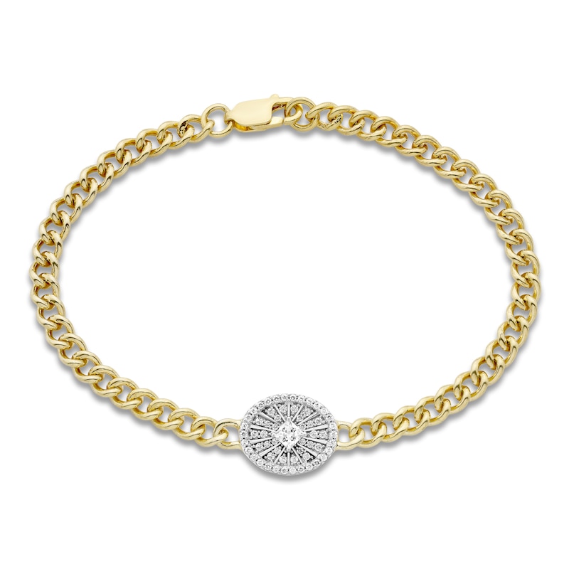 Diamond Station Bracelet 1/4 ct tw Princess/Round 10K Yellow Gold 7.25"