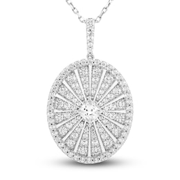 Diamond Pendant Necklace 1 ct tw Princess/Round 10K White Gold 18&quot;