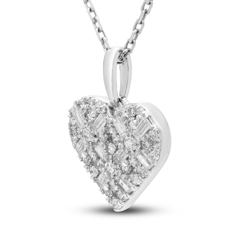 Diamond Heart Pendant Necklace 1/4 ct tw Baguette/Round 10K White Gold 18"