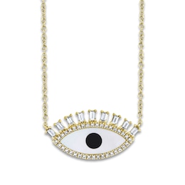 Shy Creation Natural Mother-of-Pearl & Natural Onyx Necklace 1/3 ct tw Diamonds 14K Yellow Gold 18&quot; SC55009043