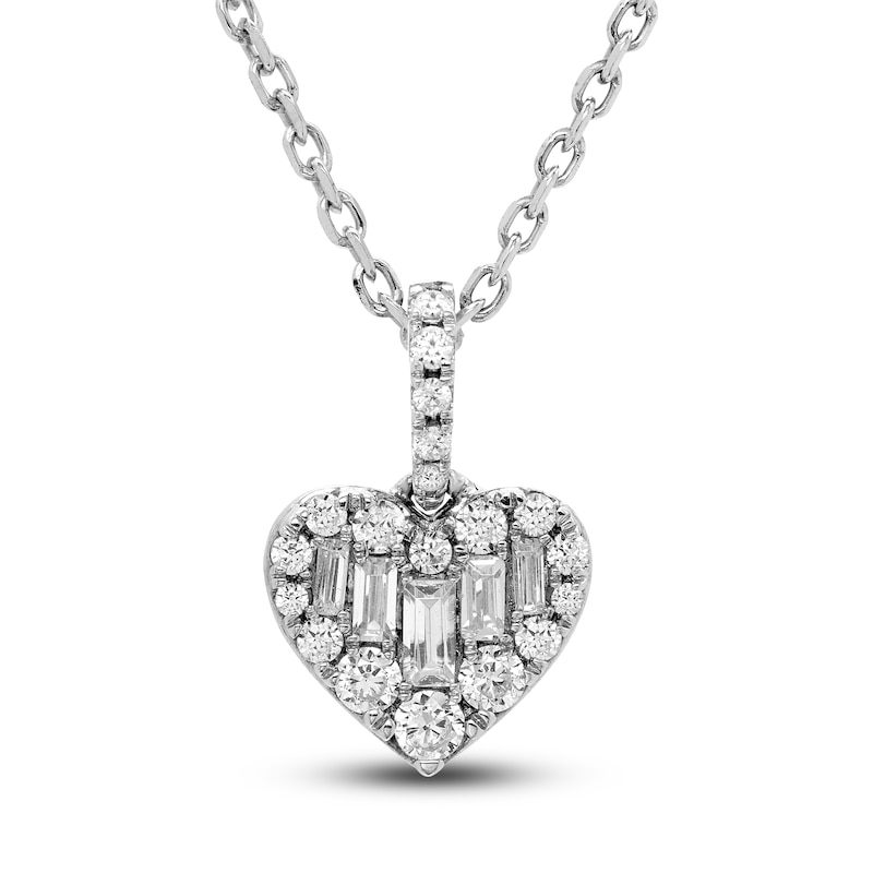 Main Image 1 of Diamond Heart Pendant Necklace 1/5 ct tw Round/Baguette Sterling Silver 18&quot;