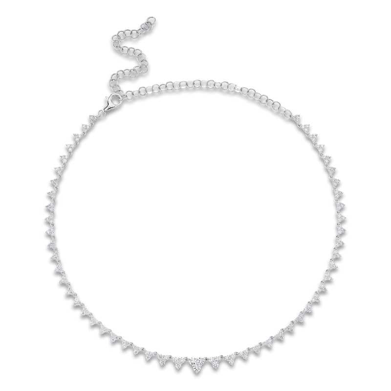 Shy Creation Diamond Tennis Necklace 3-7/8 ct tw Round 14K White Gold 18" SC55023099