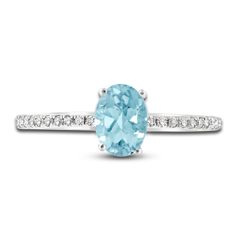 LALI Jewels Natural Aquamarine Engagement Ring 1/10 ct t Diamonds 14K White Gold