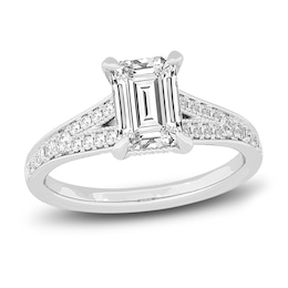 Lab-Created Diamond Engagement Ring 2-1/3 ct tw Emerald 14K White Gold