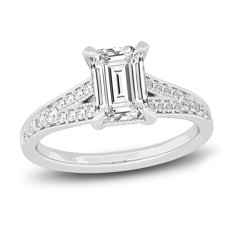 Main Image 1 of Lab-Created Diamond Engagement Ring 2-1/3 ct tw Emerald 14K White Gold