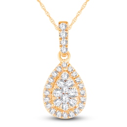 Diamond Pendant Necklace 1/4 ct tw Round 14K Yellow Gold 19&quot;