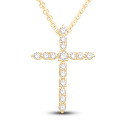 Diamond Cross Pendant Necklace 3/8 ct tw Round 14K Yellow Gold 18&quot;