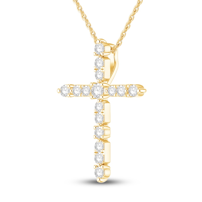 Main Image 3 of Diamond Cross Pendant Necklace 3/8 ct tw Round 14K Yellow Gold 18&quot;