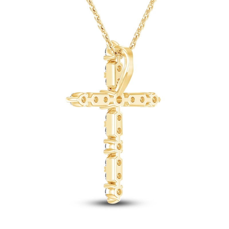 Main Image 4 of Diamond Cross Pendant Necklace 3/8 ct tw Round 14K Yellow Gold 18&quot;