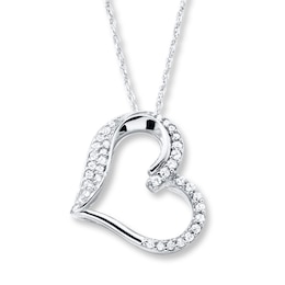 Diamond Heart Pendant Necklace 1/6 ct tw Round 14K White Gold 18&quot;