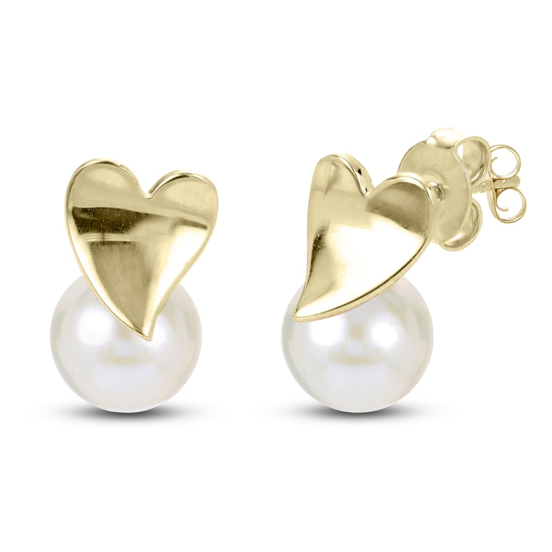 Main Image 1 of Freshwater Cultured Pearl Heart Earrings 14K Yellow Gold