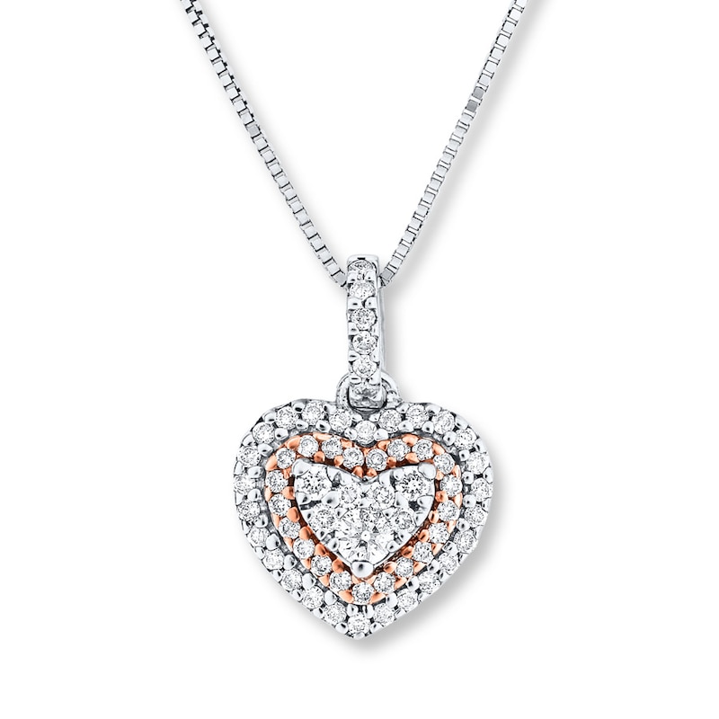 Diamond Heart Necklace 1/4 ct tw Round 14K Two-Tone Gold 18"