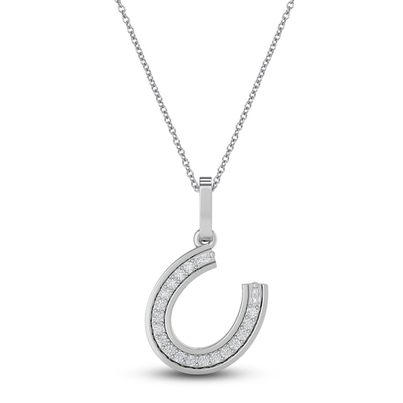 Diamond Horseshoe Pendant Necklace 1/10 ct tw Round 14K White Gold 18 ...