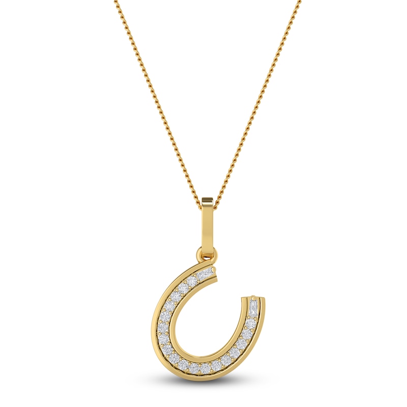 Main Image 1 of Diamond Horseshoe Pendant Necklace 1/10 ct tw Round 14K Yellow Gold 18&quot;