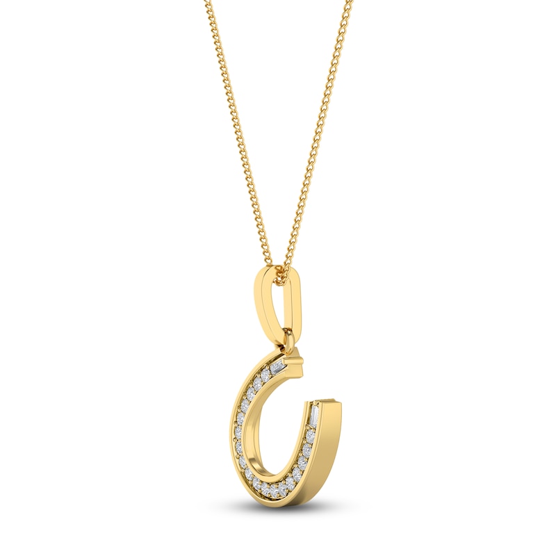 Main Image 2 of Diamond Horseshoe Pendant Necklace 1/10 ct tw Round 14K Yellow Gold 18&quot;