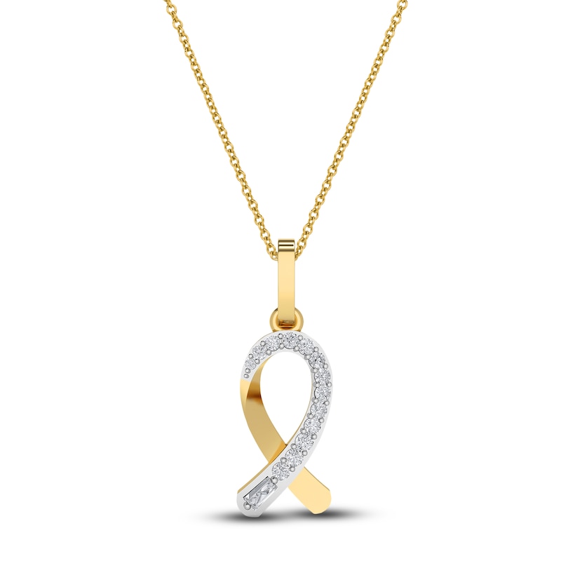 Main Image 1 of Diamond Ribbon Pendant Necklace 1/10 ct tw Round 14K Yellow Gold 18&quot;