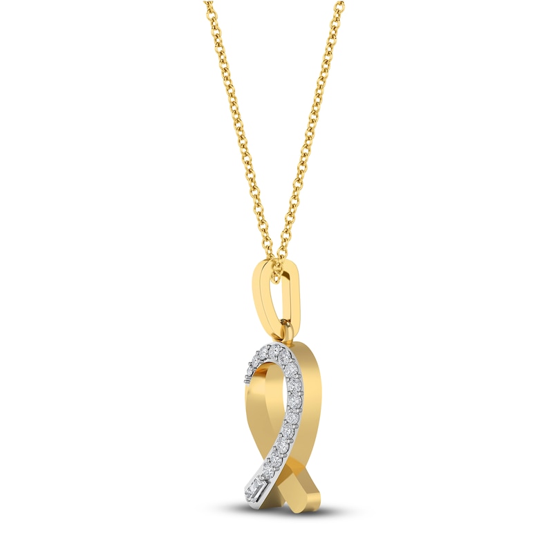 Main Image 2 of Diamond Ribbon Pendant Necklace 1/10 ct tw Round 14K Yellow Gold 18&quot;