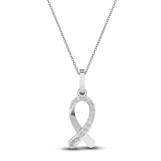 Diamond Ribbon Pendant Necklace 1/10 ct tw Round 14K White Gold 18
