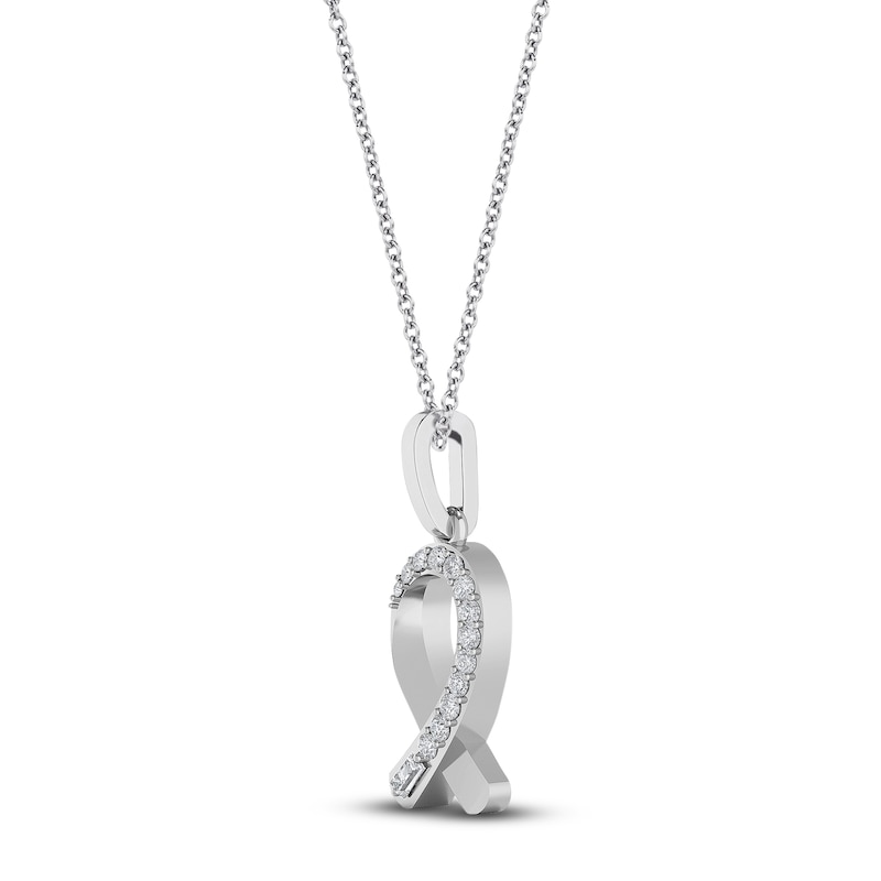 1/14ct tw Diamond Awareness Ribbon Necklace in 10K White Gold