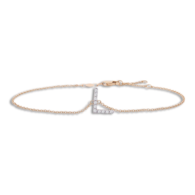 Diamond Letter E Bracelet 1/10 ct tw Round 10K Yellow Gold