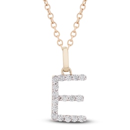 Diamond Letter E Necklace 1/10 ct tw Round 14K Yellow Gold 18&quot;