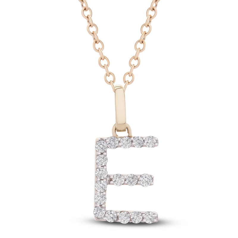 Main Image 1 of Diamond Letter E Necklace 1/10 ct tw Round 14K Yellow Gold 18&quot;