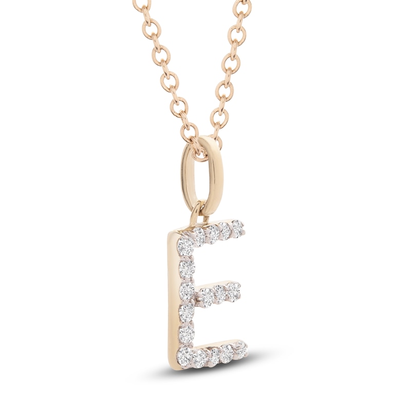 Main Image 2 of Diamond Letter E Necklace 1/10 ct tw Round 14K Yellow Gold 18&quot;